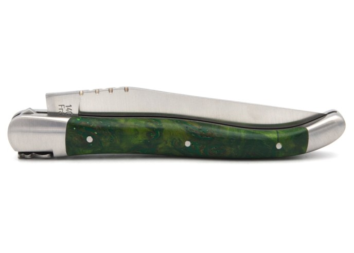 Laguiole pliant 12 cm en loupe de peuplier stabilisée vert