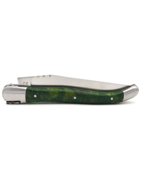 Laguiole pocket knife, 12 cm, forged bee, green stabilized wood handle