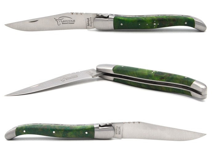 Laguiole pliant 12 cm en loupe de peuplier stabilisée vert