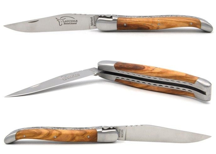 Laguiole Klappmesser 12cm aus Olivenholz, Dreifachen Platinen