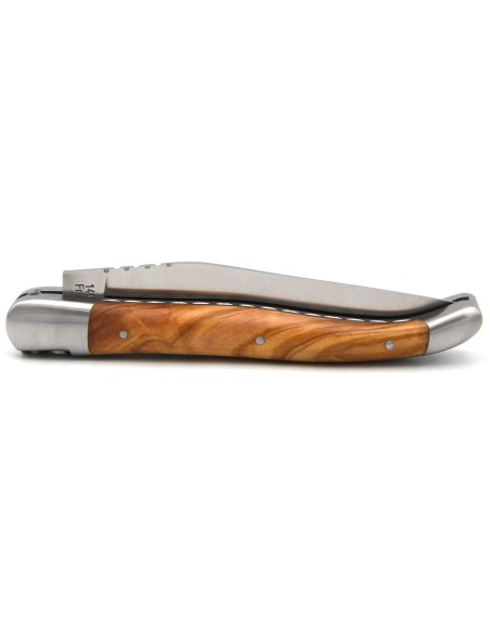 Laguiole knife 12 cm in olive wood, triple plates in stainless steel