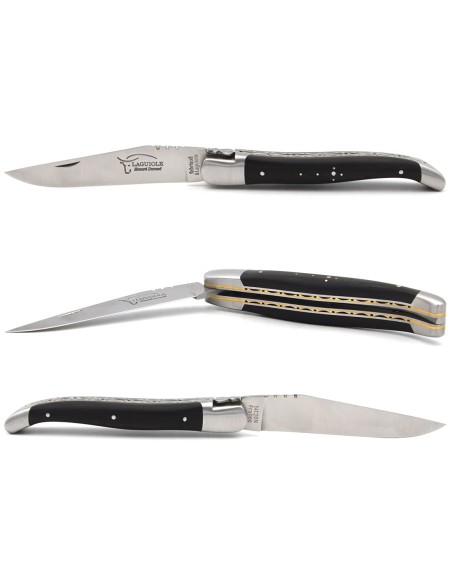 Laguiole 12 cm in ebony wood, triple plates in stainless steel-brass