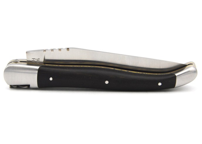 Laguiole pliant 12 cm en ébène, triples platines inox-laiton