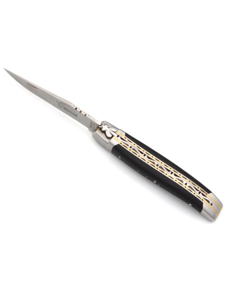 Laguiole 12 cm in ebony wood, triple plates in stainless steel-brass