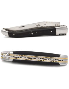 Laguiole pliant 12 cm en ébène, triples platines inox-laiton