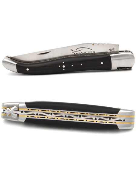 Laguiole 12 cm in ebony wood, triple plates in stainless steel-brass