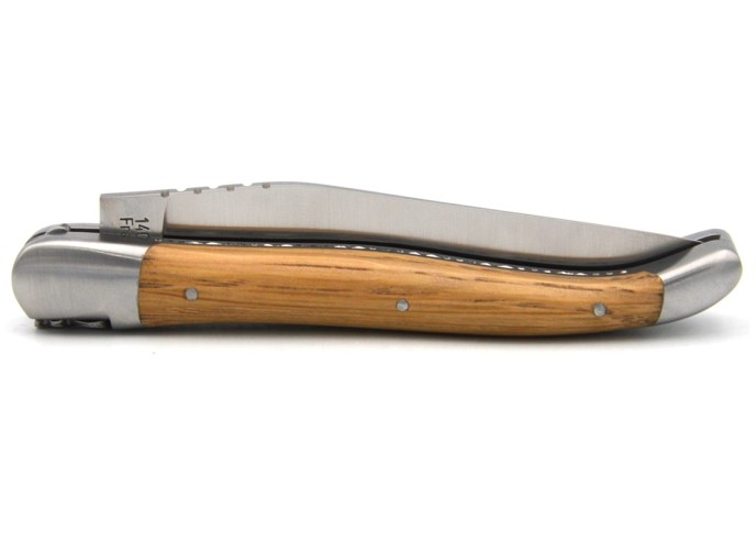 Laguiole knife 12 cm in barrel oak, triple plates in stainless steel