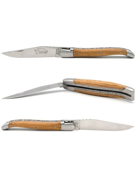 Laguiole knife 12 cm in barrel oak, triple plates in stainless steel