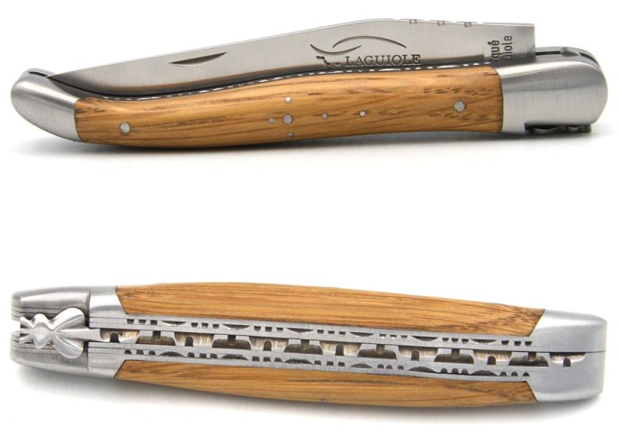 Laguiole knife 12 cm in barrel oak, triple plates in stainless steel