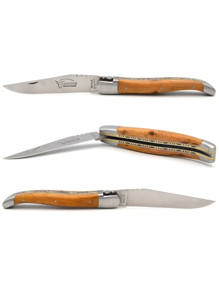 Laguiole 12 cm in juniper, triple plates in stainless steel-brass