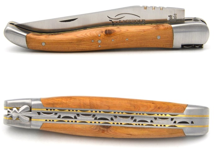 Laguiole 12 cm in juniper, triple plates in stainless steel-brass