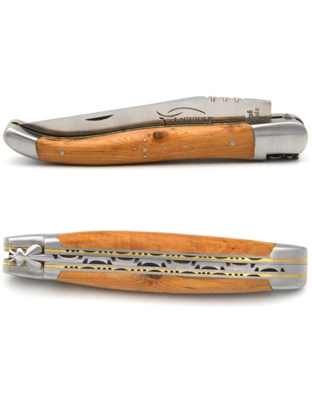 Laguiole 12cm aus Wacholderholz, Dreifachen Platinen aus Edelstahl-Messing