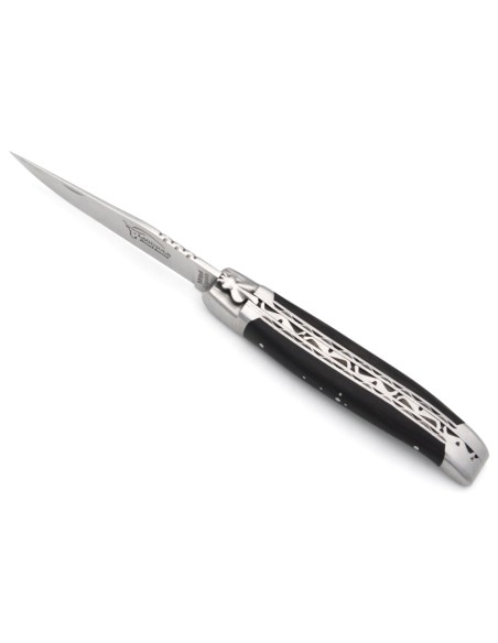 Laguiole knife 12 cm in ebony wood, triple plates in stainless steel