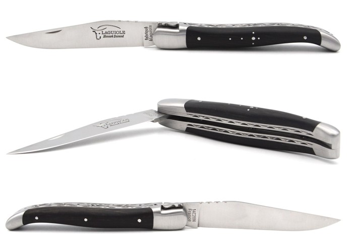 Laguiole messer 12cm aus Ebenholz, Dreifachen Platinen aus Edelstahl