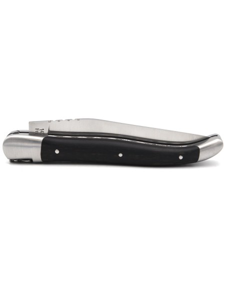Laguiole pliant 12 cm en ébène, triples platines inox, abeille forgée