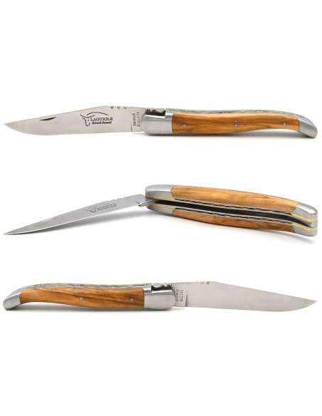 Laguiole 12 cm in olive wood, triple plates in stainless steel-brass