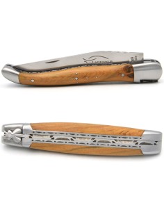 Laguiole 12 cm en genévrier, triples platines inox, abeille forgée
