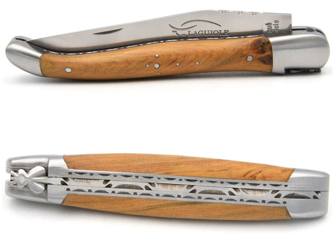 Laguiole knife 12 cm in juniper, triple plates in stainless steel