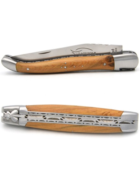 Laguiole knife 12 cm in juniper, triple plates in stainless steel