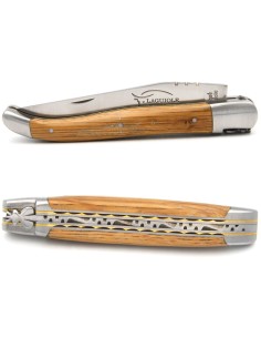Laguiole 12 cm en chêne de barrique, triples platines inox-laiton