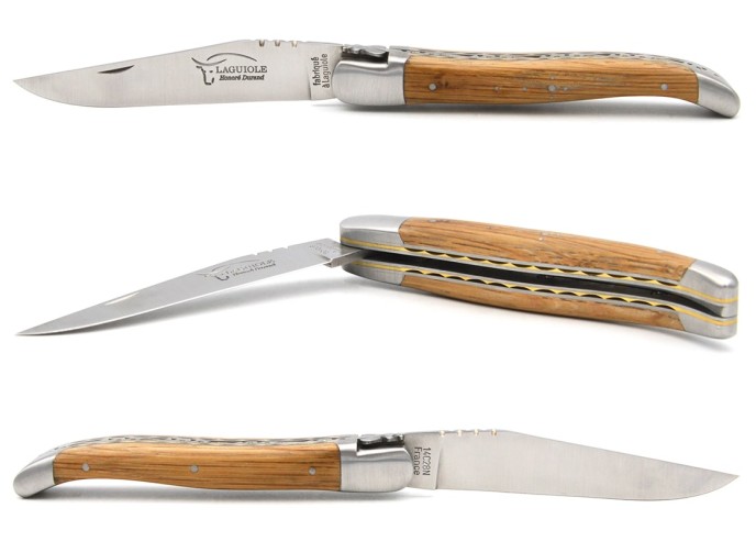 Laguiole 12cm aus Fasseiche, Dreifachen Platinen aus Edelstahl-Messing
