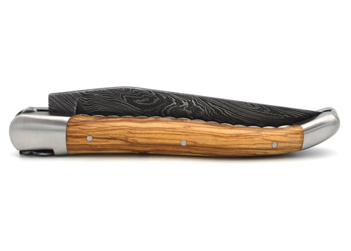 laguiole pocket knife 12 cm bee and spring chiseled with file damascus steel blade olivewood handle
