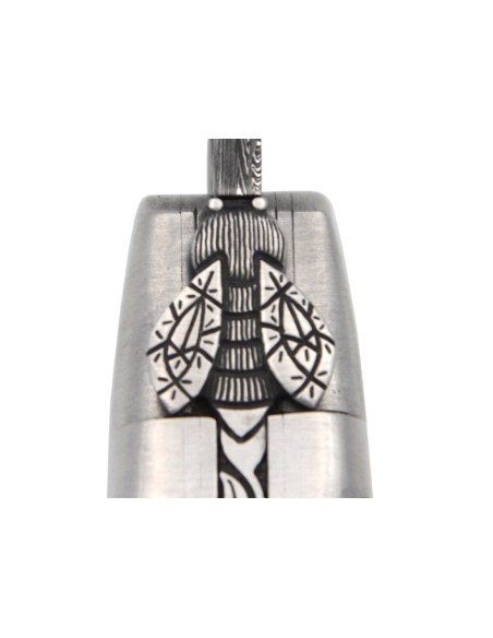laguiole 12cm damast klinge biene und feder mit meissel handziseliert griff aus Olivenholz