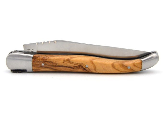 Laguiole 12 cm, Saint Jacques shell, olivewood handle