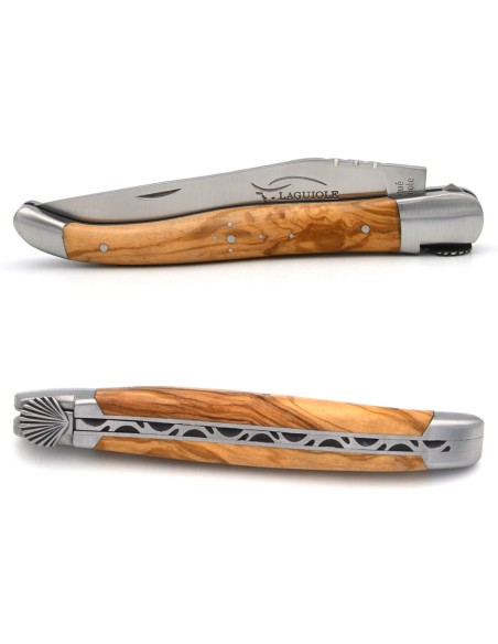 Laguiole 12 cm, Saint Jacques shell, olivewood handle