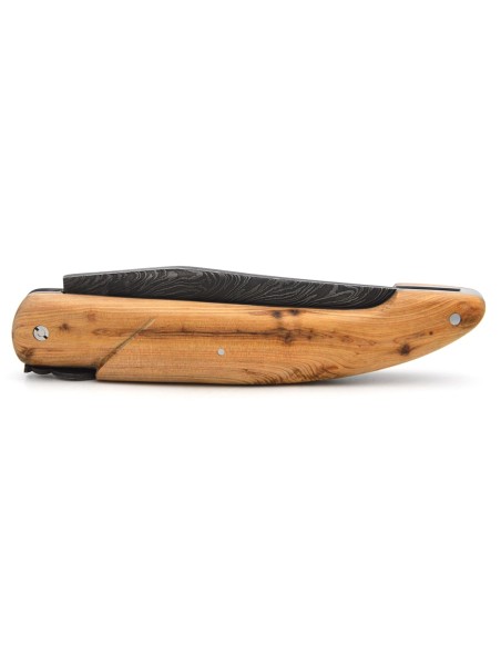 Laguiole hunting knife 13.5 cm, feather damascus steel blade, juniper
