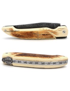 Laguiole de Chasse 13.5 cm, lame damas plume, défense de mammouth 2