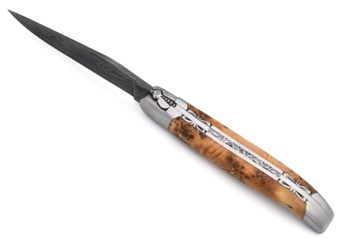 laguiole 12cm damast klinge biene und feder mit meissel handziseliert griff aus hornspitze