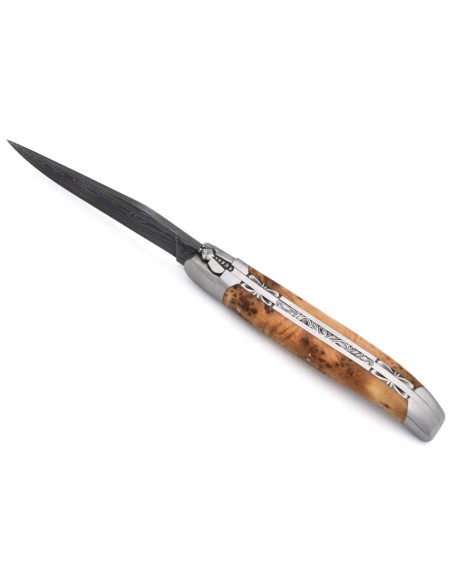laguiole 12cm damast klinge biene und feder mit meissel handziseliert griff aus hornspitze