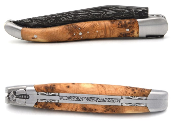 laguiole 12cm damast klinge biene und feder mit meissel handziseliert griff aus hornspitze