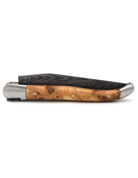 laguiole pocket knife 12 cm bee and spring chiseled with file damascus steel blade pale horn tip handle