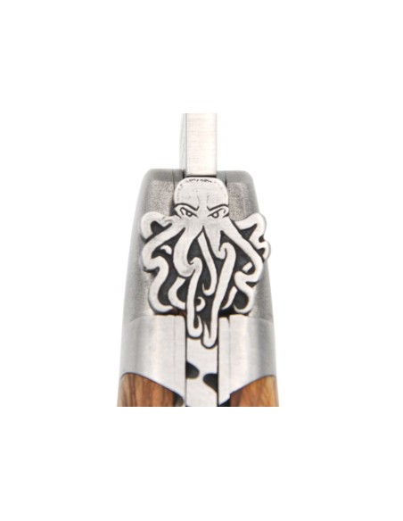 Laguiole knife 12 cm, bee with octopus motif,  olive wood handle