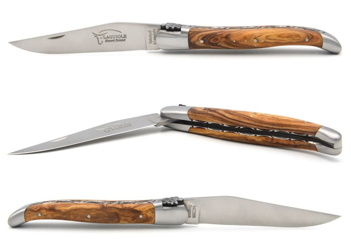 Laguiole messer 12 cm, Biene mit Krakenmotiv, Griff aus Olivenholz