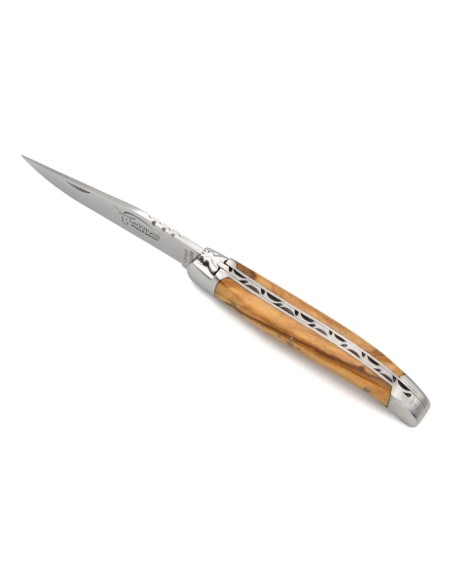 Laguiole pocket knife, 11 cm, forged bee, olive wood handle with shiny bolsters