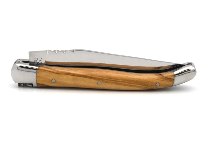 Laguiole abeille forgée, 11 cm, manche olivier, mitres inox brillant