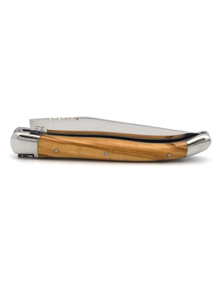 Laguiole pocket knife, 11 cm, forged bee, olive wood handle with shiny bolsters