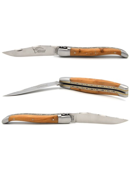 Laguiole 12 cm en genévrier, triples platines, dos de lame ciselé