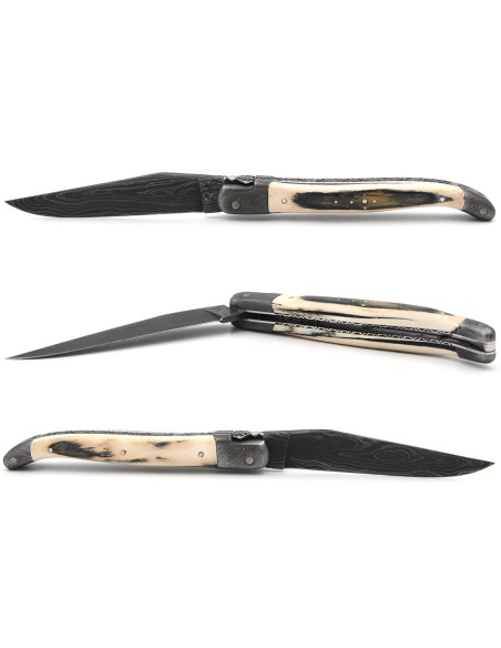 Mammoth tusk with Damascus steel bolsters