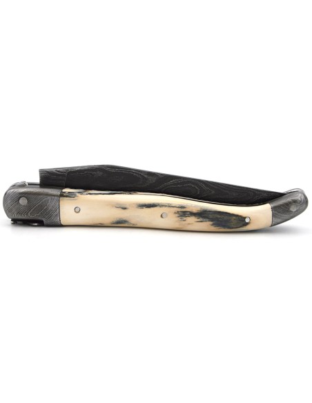 Mammoth tusk with Damascus steel bolsters