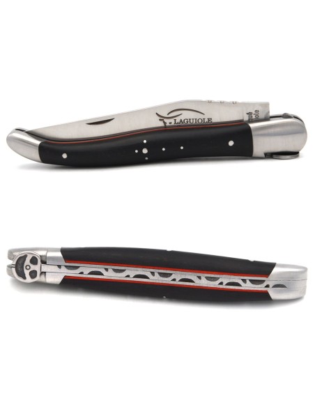 Laguiole 12 cm ébène & intercalaire rouge, abeille volant de voiture