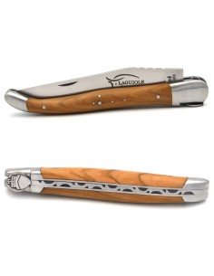 Laguiole pliant 12 cm en olivier, abeille motif paquebot, lame seule 2