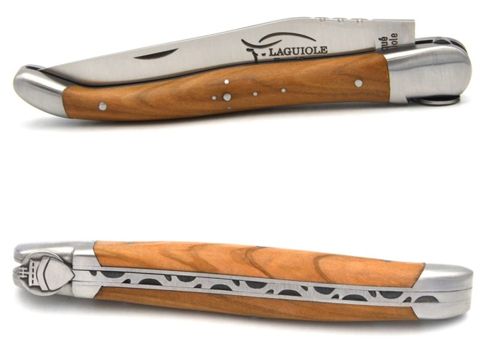 Laguiole 12cm, Biene Motiv Ozeandampfer, Griff aus Olivenholz