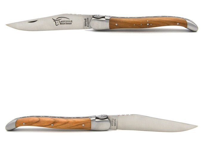 Laguiole pocket knife, 12 cm, bee with liner motif, olive wood handle