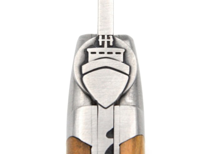 Laguiole pliant 12 cm en olivier, abeille motif paquebot, lame seule