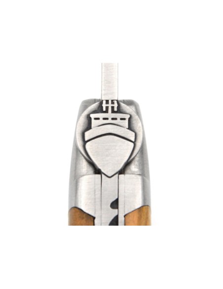 Laguiole 12cm, Biene Motiv Ozeandampfer, Griff aus Olivenholz