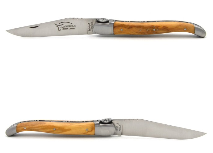 Laguiole Klappmesser, 12cm, Basketballmotiv, Griff aus Olivenholz